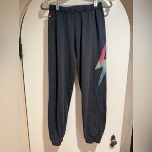 FLAWED Aviator Nation Sweatpants Colorful Lightning Bolt, Size S
